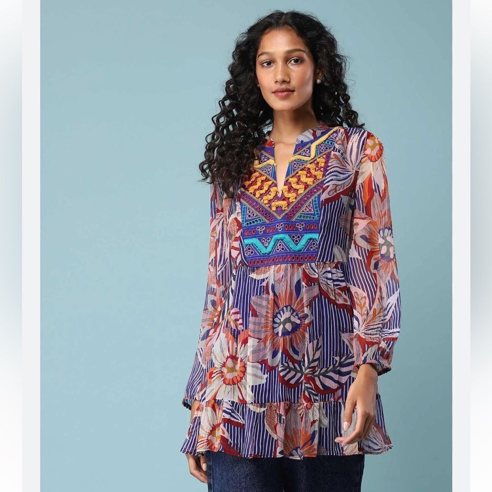 SOFT SURROUNDINGS Tory Tunic Embroidered Multi Color Blouse - Picture 2 of 16